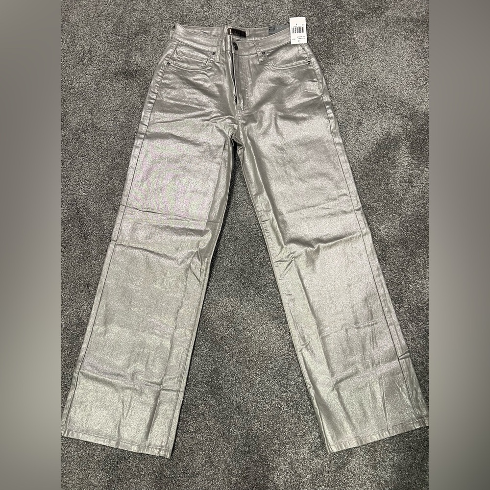 Kut from the Kloth Metallic Silver Wide Leg Jeans